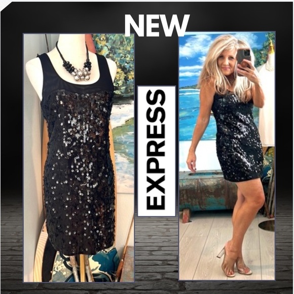 NWT,Express, Sexy Sheer Upper, Fun Shimmering Sequins, Noir, Lightweight, Size S - Picture 12 of 15